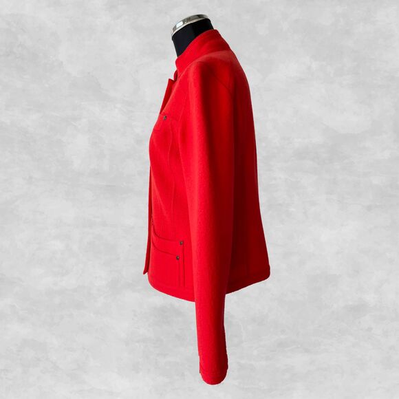 Per Se Red Orange Boiled Wool Mandarin Collar Hidden Snap Jacket - Women's 6 - Picture 5 of 9